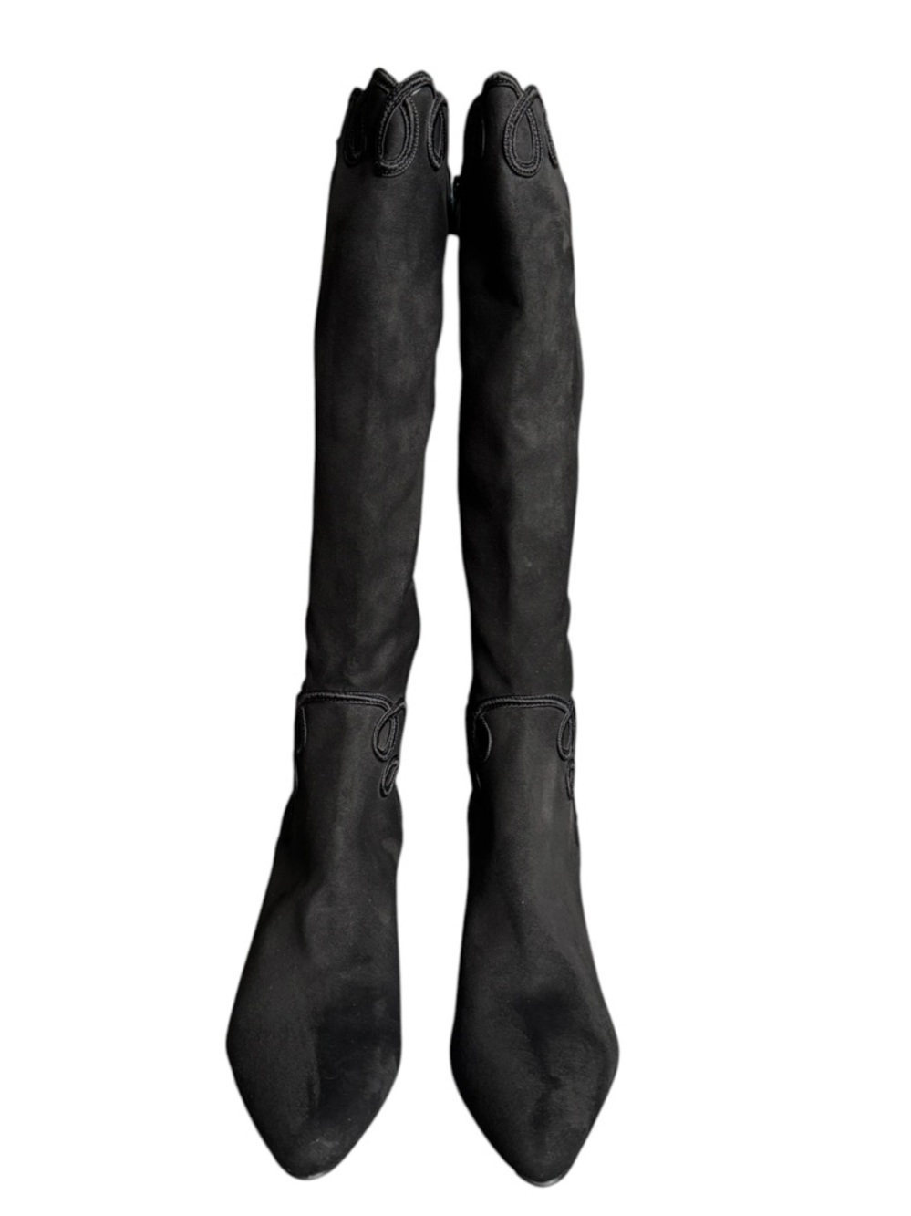 J.Renee Black Suede Knee High Boots Embroidered Pointed Toe Heel 11M Women - Picture 3 of 10